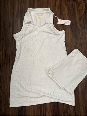 Girls Lilly Pulitzer Mini Martina White Eyelet Polo Dress with Matching Shorts